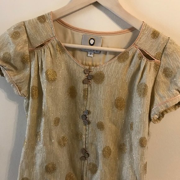 Jane Mayle Textured Silk Gold Polka Dot Blouse - Picture 2 of 5